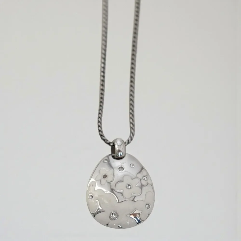 Brighton Teardrop Daisy Enamel Pendant Necklace Silver Plated Retired Design - Picture 3 of 7